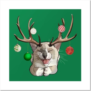 Snowshoe Siamese Catalope with Christmas Ball Ornaments Posters and Art